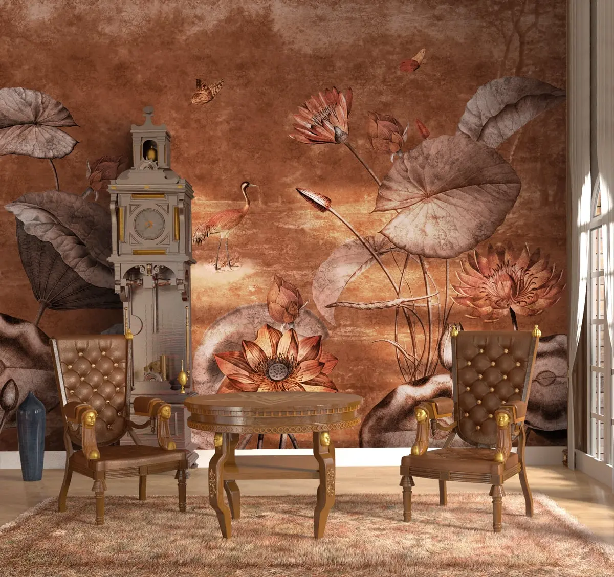 Big Lotuses In Vintage Theme Wallpaper,  Customised 1
