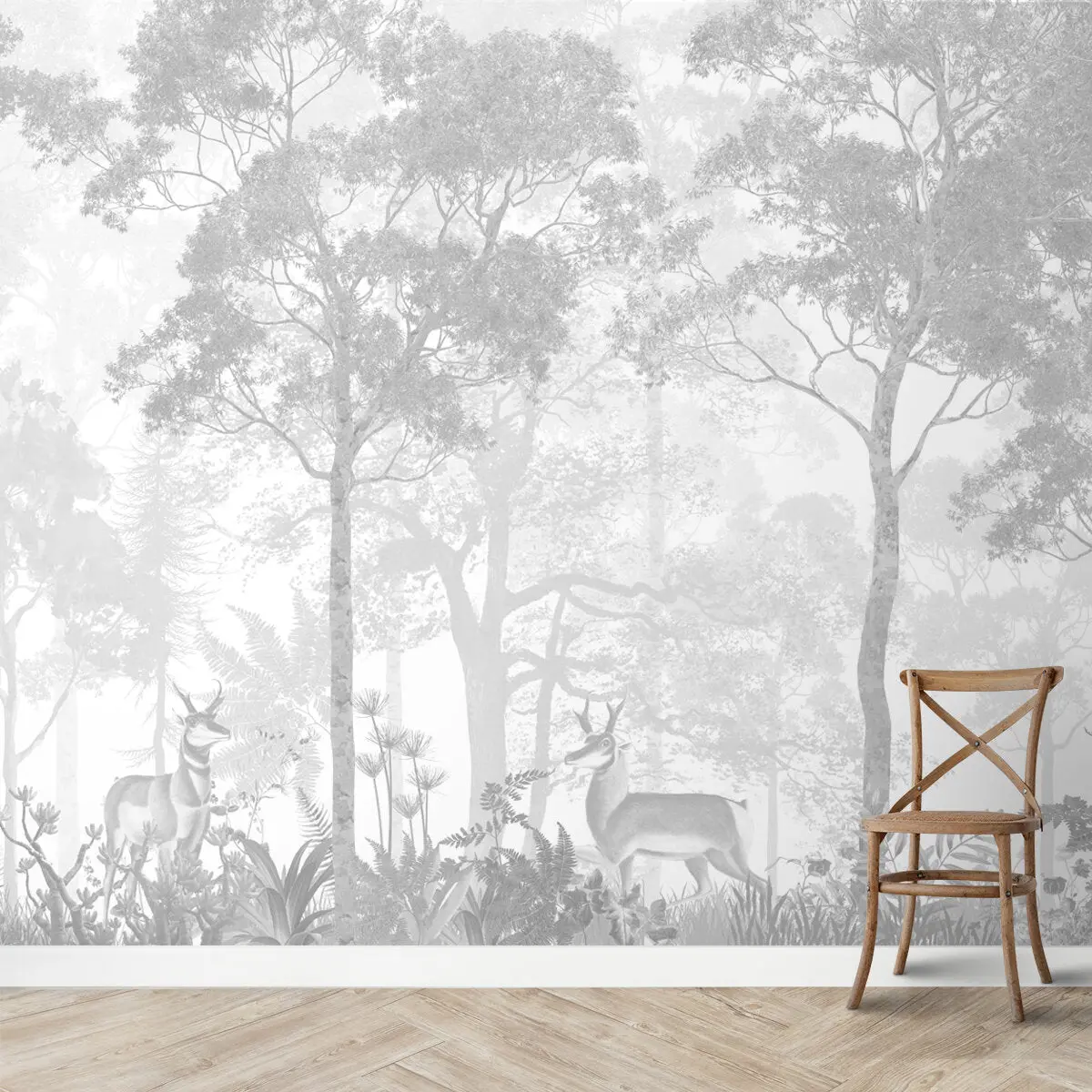 Vintage Forest Theme Wallpaper, Grisaille Style 1