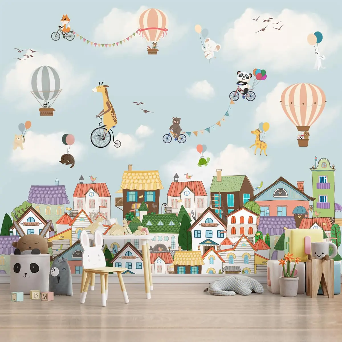 Galactic Giggles, Cute Animals Theme Kids Room Wallpaper, Customised 1