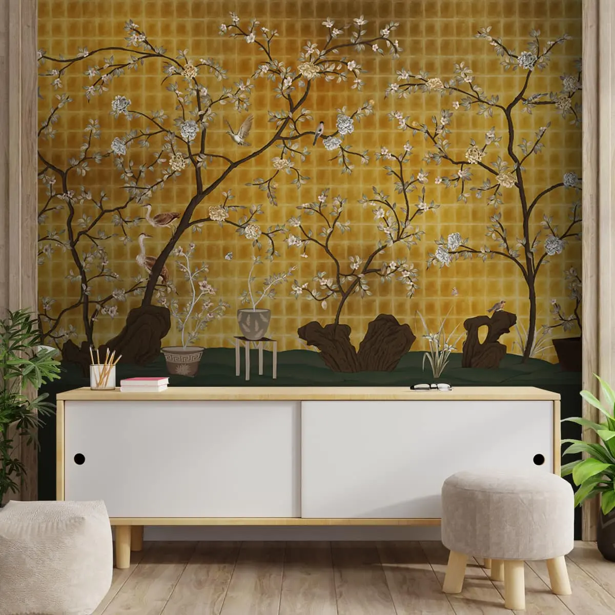Oriental Garden, Chinoiserie Wall Wallpaper 1