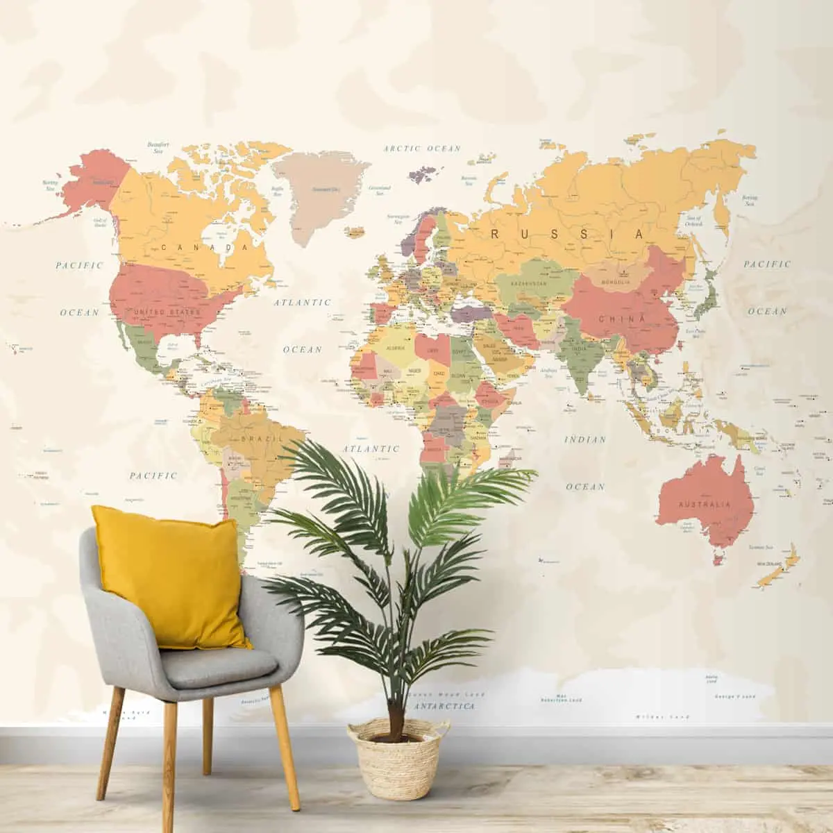 Large World Map Wallpaper, Pastel Shades, Customised 1