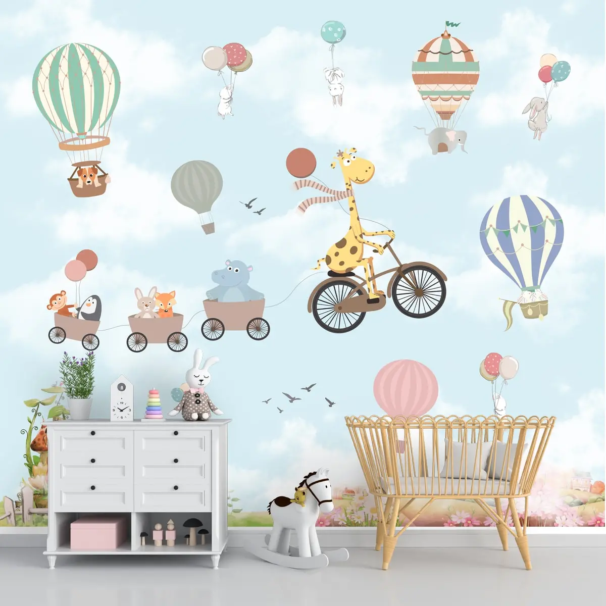Flying Giraffe Cycle Train Wall Mural For Kids Room, Customised 1
