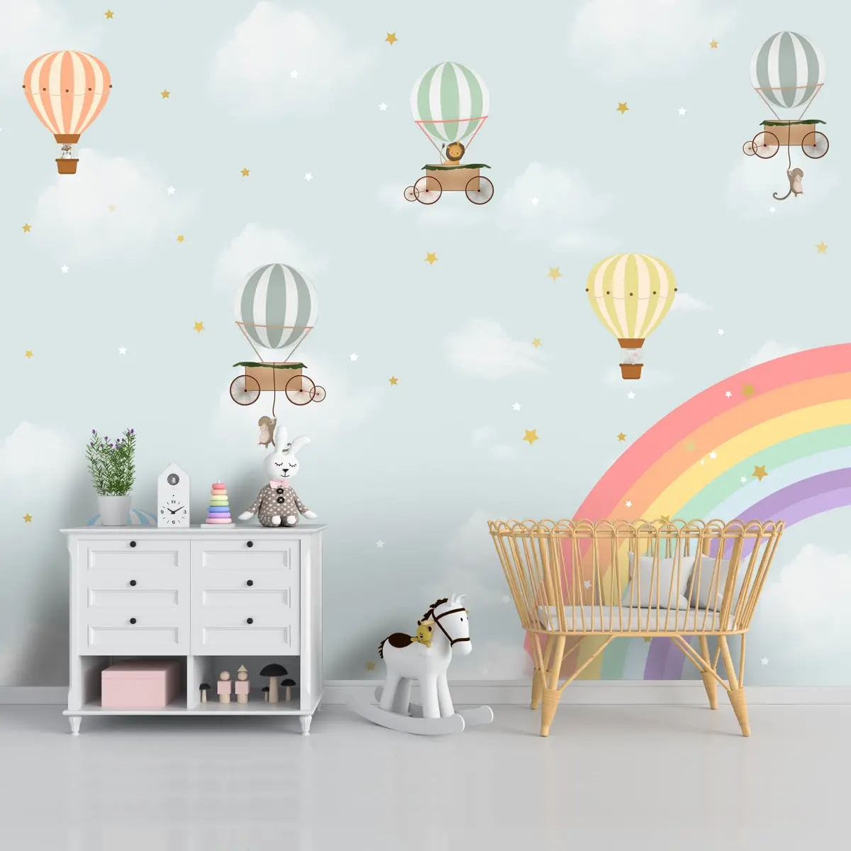 Rainbow & Hot Air Balloons Themes Children Room Wall Designs, Custom Wallpaper 1