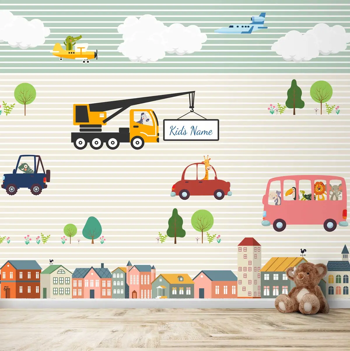 Animals Driving Cars And Planes Personalise Theme For Kids Room 1
