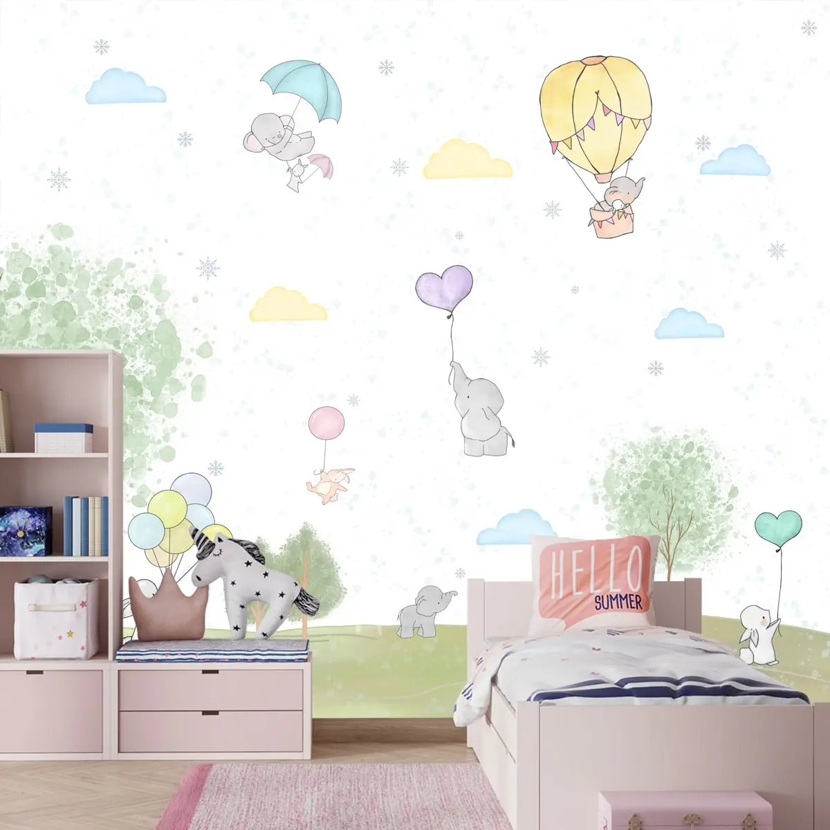 Adorable Bunnies And Elephants, Nursery Room Wallpaper 1