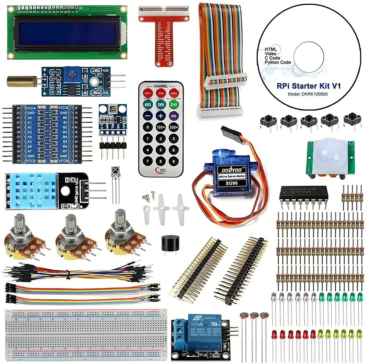 66個セット----Osoyoo(オソヨー) Raspberry Pi 学ぶ電子工作キット 初心者演習用パーツセット ラズパイ11実例 回路配線図とサンプルスケッチ有り プログラミング ラズベリー パイ 超入門 スターター学習キット Led制御 スイッチ I2c Lcd 温湿度センサー マイクロサーボ 人体感知センサー A/Dコンバータ ブザー 大気圧センサー リレーモジュール制御 赤外線リモコン等iotを実践する電子部品セット (Pi 3 Diy Kit 22In1) 1
