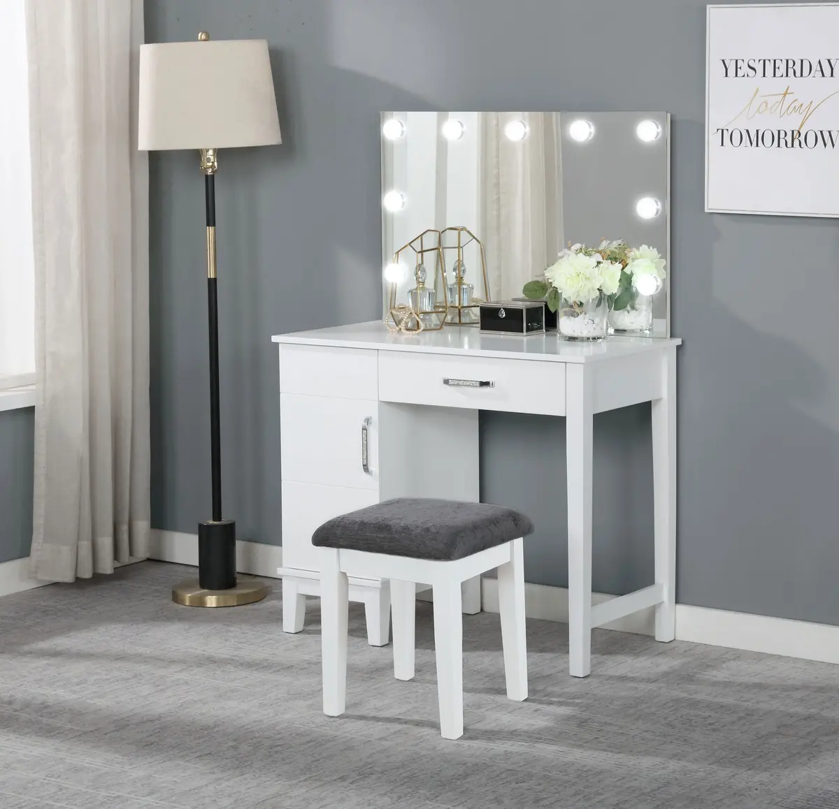 Elijah Makeup Vanity Table With Led Mirror And Stool 2