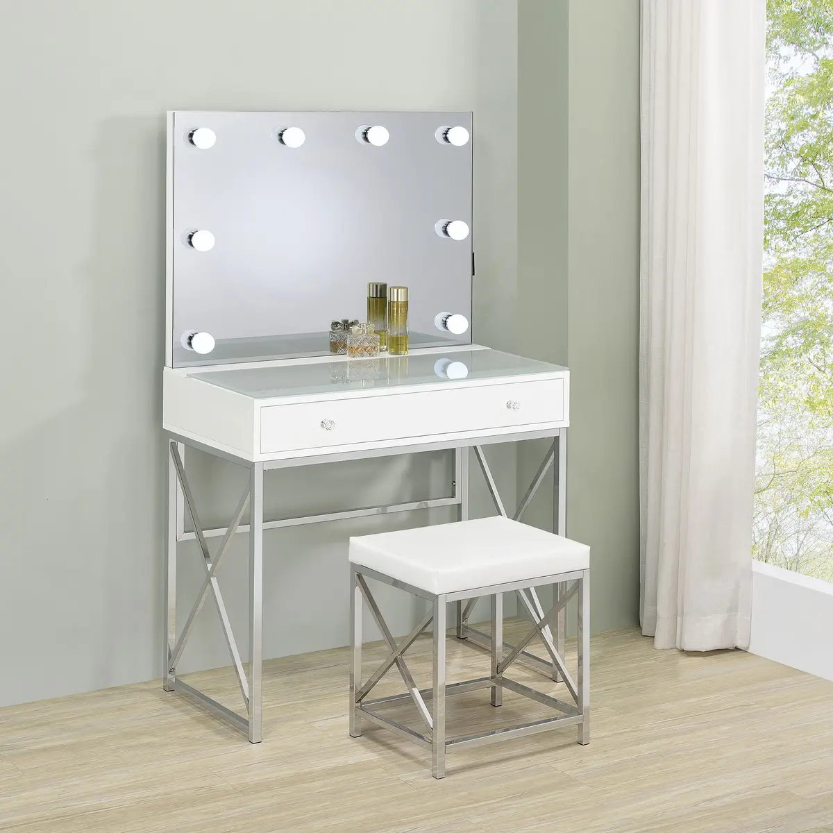 Eliza Makeup Vanity Table With Led Mirror And Stool 2