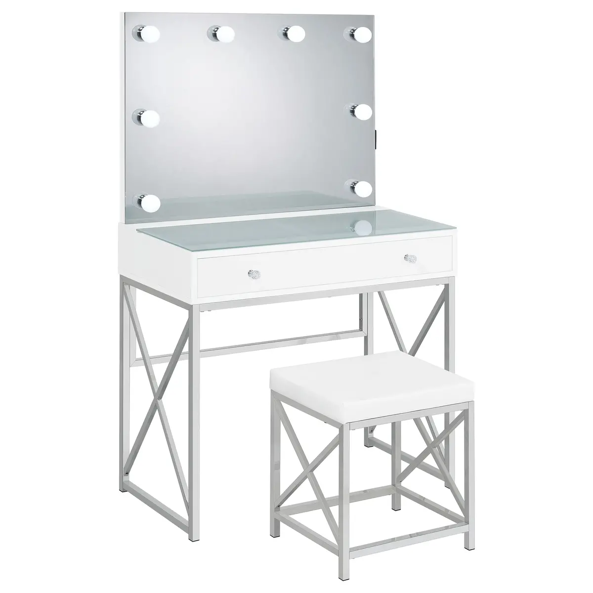 Eliza Makeup Vanity Table With Led Mirror And Stool 1