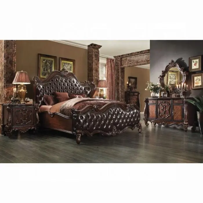 Versailles 2-Tone Dark Brown Pu & Cherry Oak Eastern King Bed 1