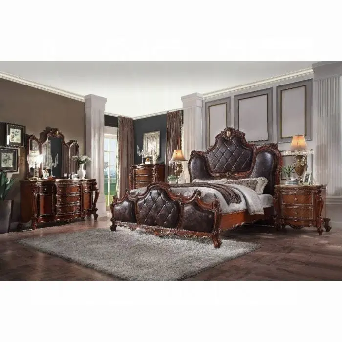 Picardy Pu & Cherry Oak Queen Bed 1
