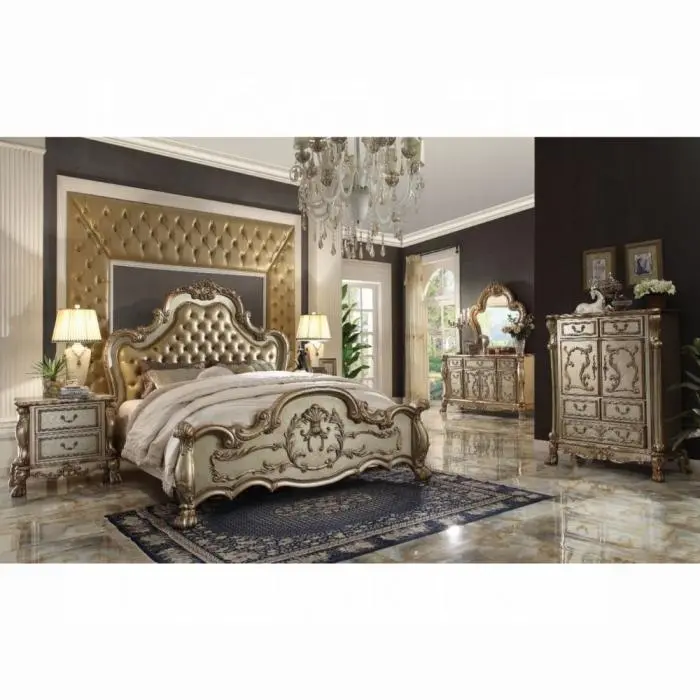 Dresden Bone Pu & Gold Patina Queen Bed 1