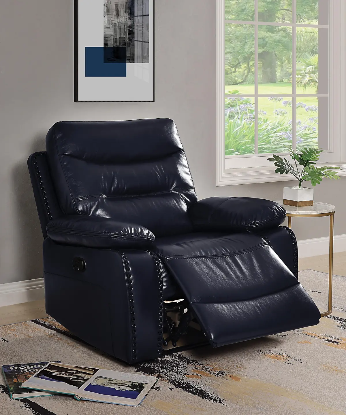 Aashi Navy Leather-Gel Match Recliner (Motion) 1