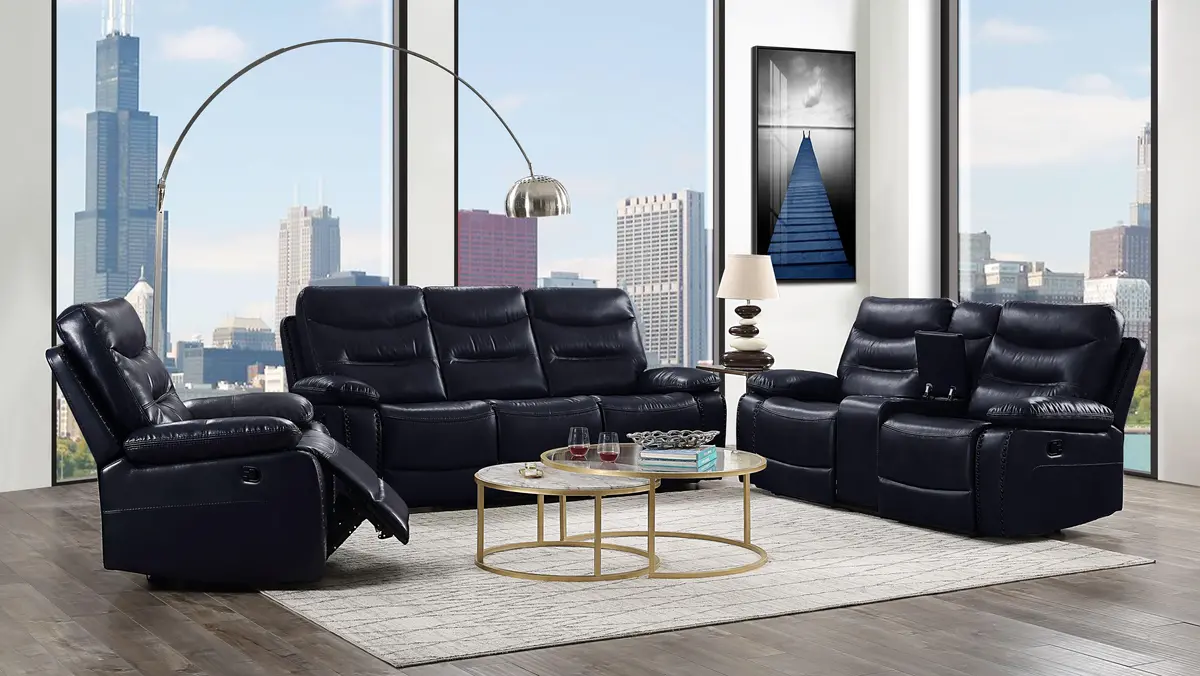 Aashi Navy Leather-Gel Match Sofa (Motion) 1