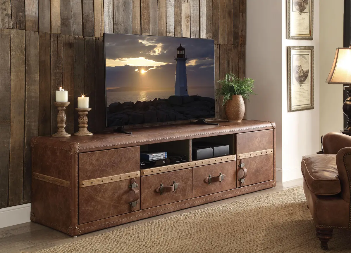 Aberdeen Retro Brown Top Grain Leather Tv Stand 1