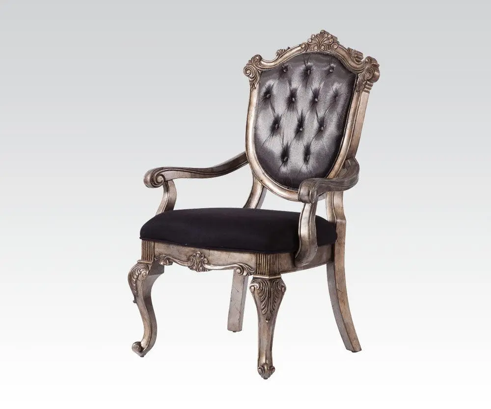 Acme Chantelle Button Tufted Back Seat Dining Arm Chair (Set Of 2) In Antique Platinum 60543 1