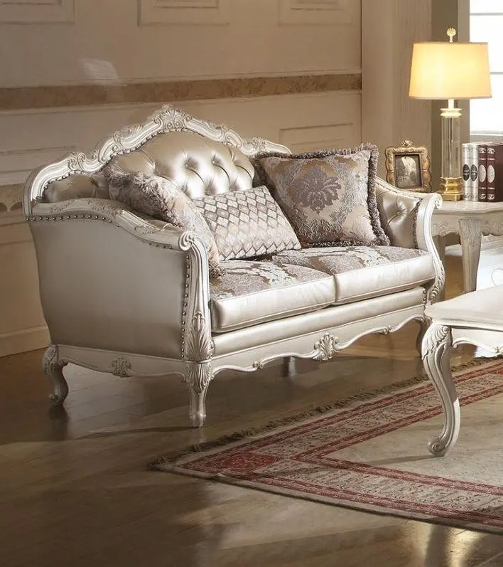 Acme Chantelle Loveseat W/3 Pillows In Pearl White 53541 1