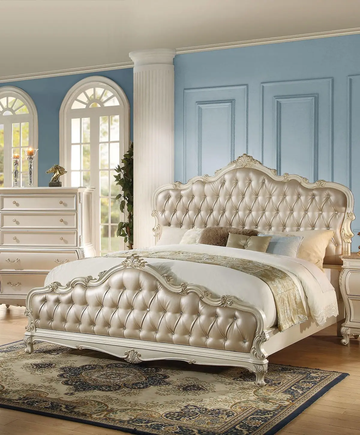 Acme Chantelle Queen Bed With Button Tufted Panels In Pearl White 23540Q 1