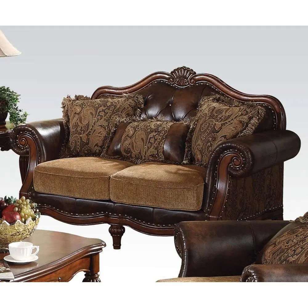 Acme Dreena Traditional Bonded Leather And Chenille Loveseat 05496 1