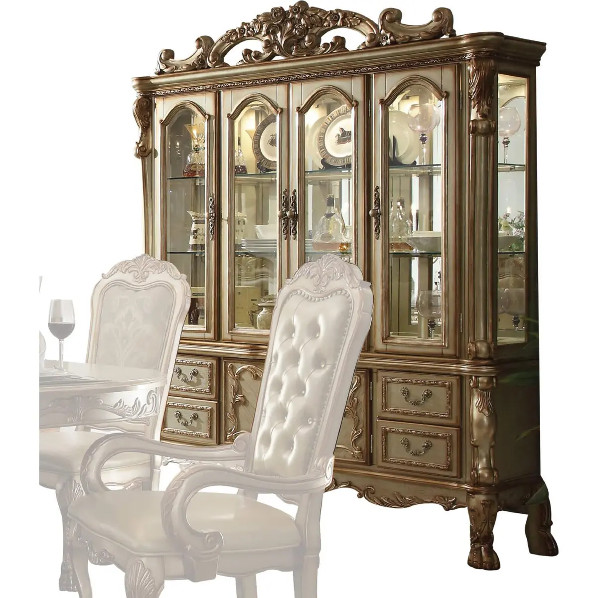 Acme Dresden Buffet W/ Hutch In Gold Patina 63155 1