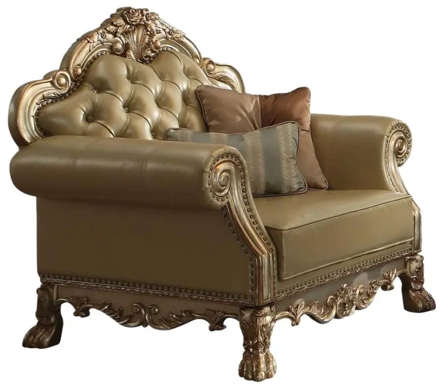 Acme Dresden Chair W/ 2 Pillows In Gold Patina 53162 1