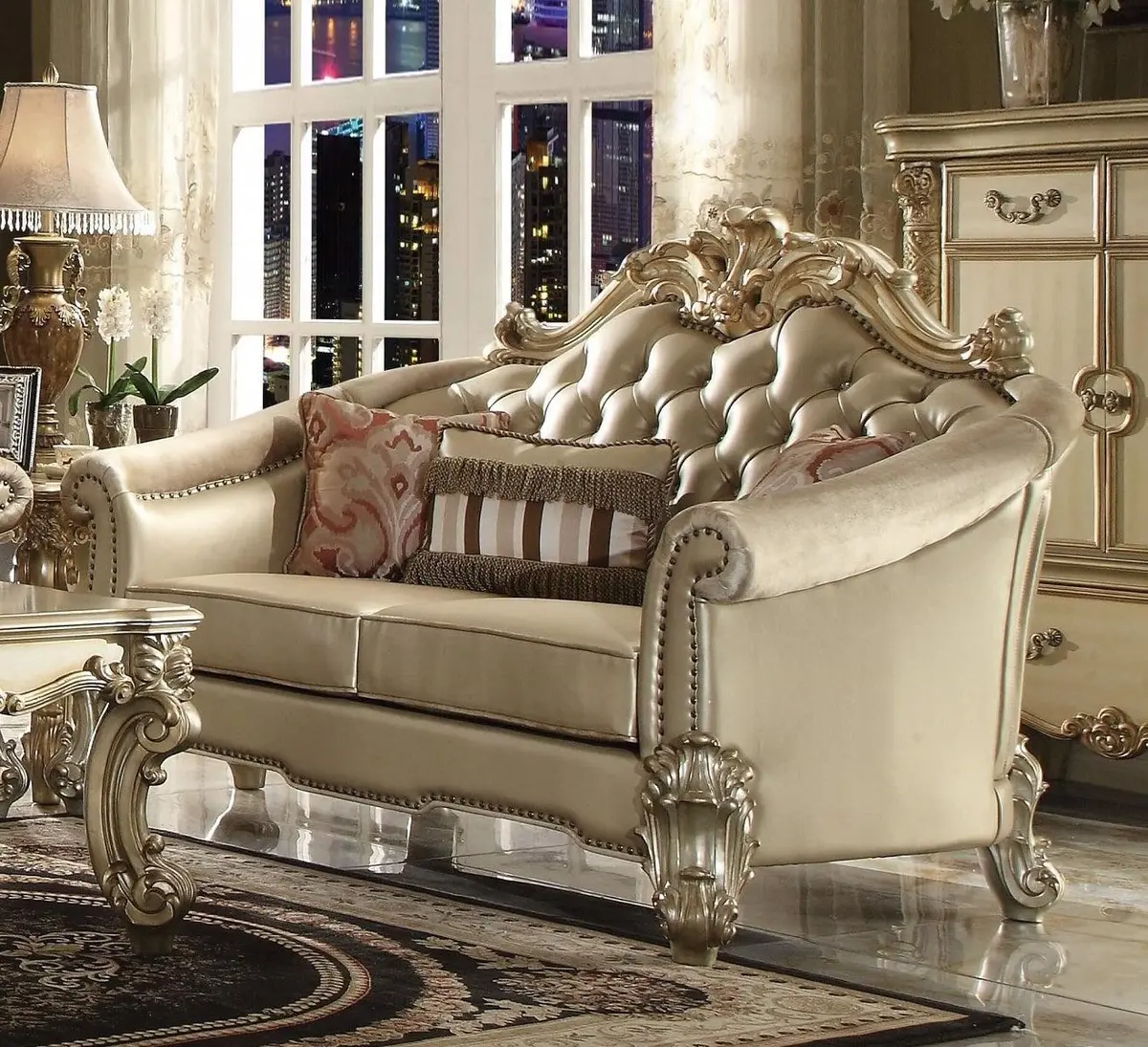 Acme Dresden Loveseat In Gold Patina 53121 1