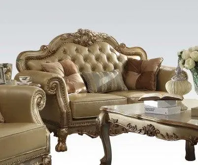 Acme Dresden Loveseat W/ 3 Pillows In Gold Patina 53161 1