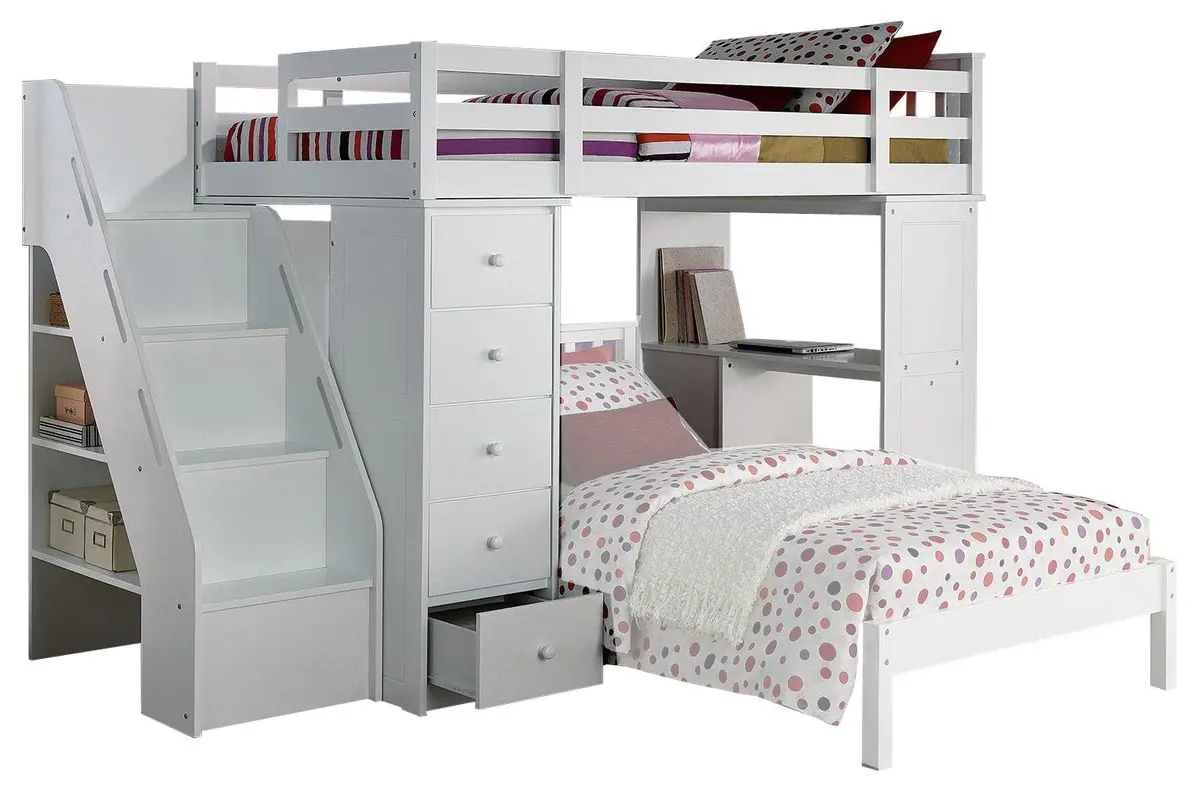 Acme Freya Loft Bed With Bookcase Ladder In White 37145 1