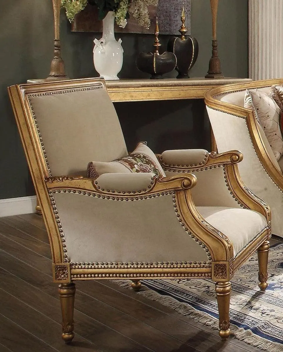 Acme Furniture Daesha Accent Chair In Tan Flannel & Antique Gold 50838 1