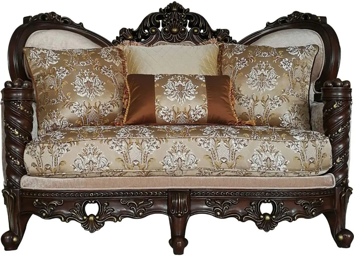 Acme Furniture Devayne Loveseat With 4 Pillows In Dark Walnut 50686 1