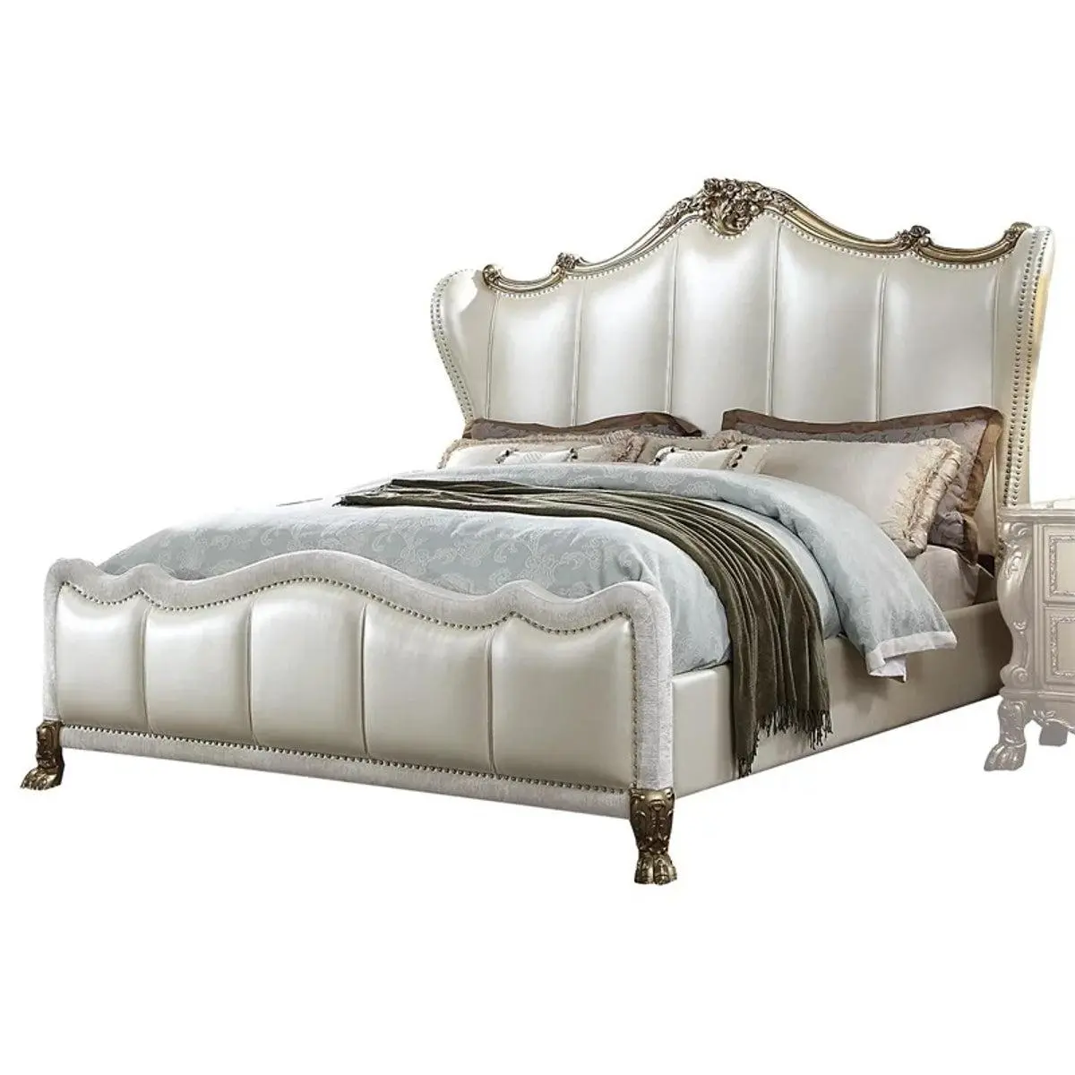 Acme Furniture Dresden Ii California King Bed In Pearl White Pu & Gold Patina 27814Ck 1