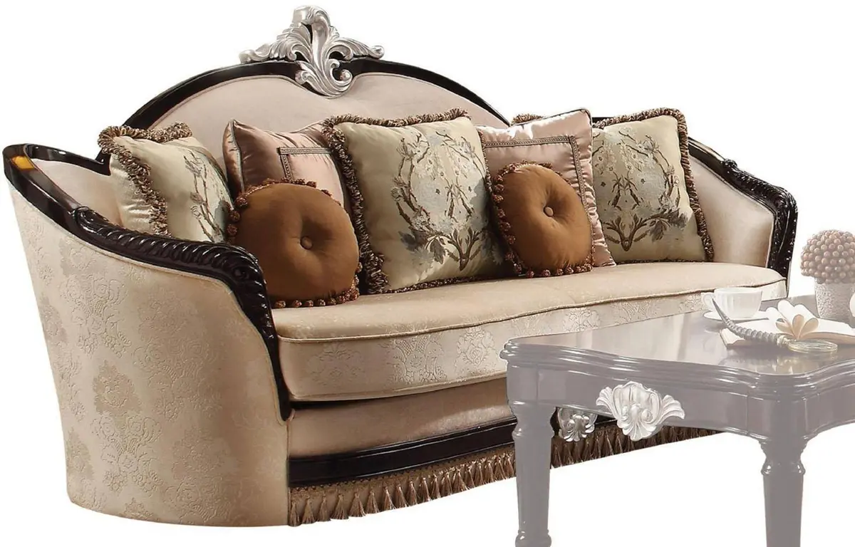 Acme Furniture Ernestine Loveseat With 6 Pillows In Tan And Black 52111 1