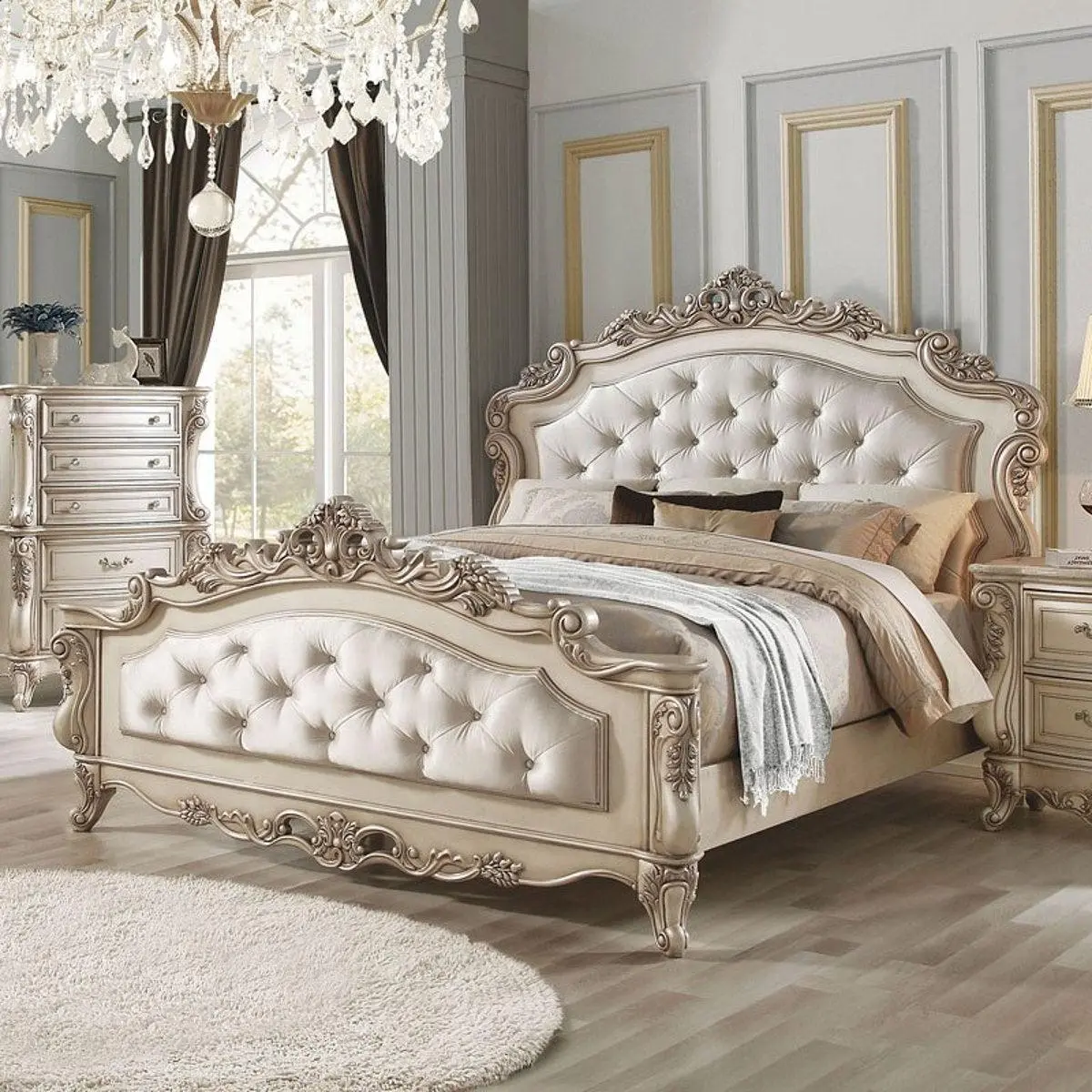 Acme Furniture Gorsedd Queen Panel Bed In Antique White 1