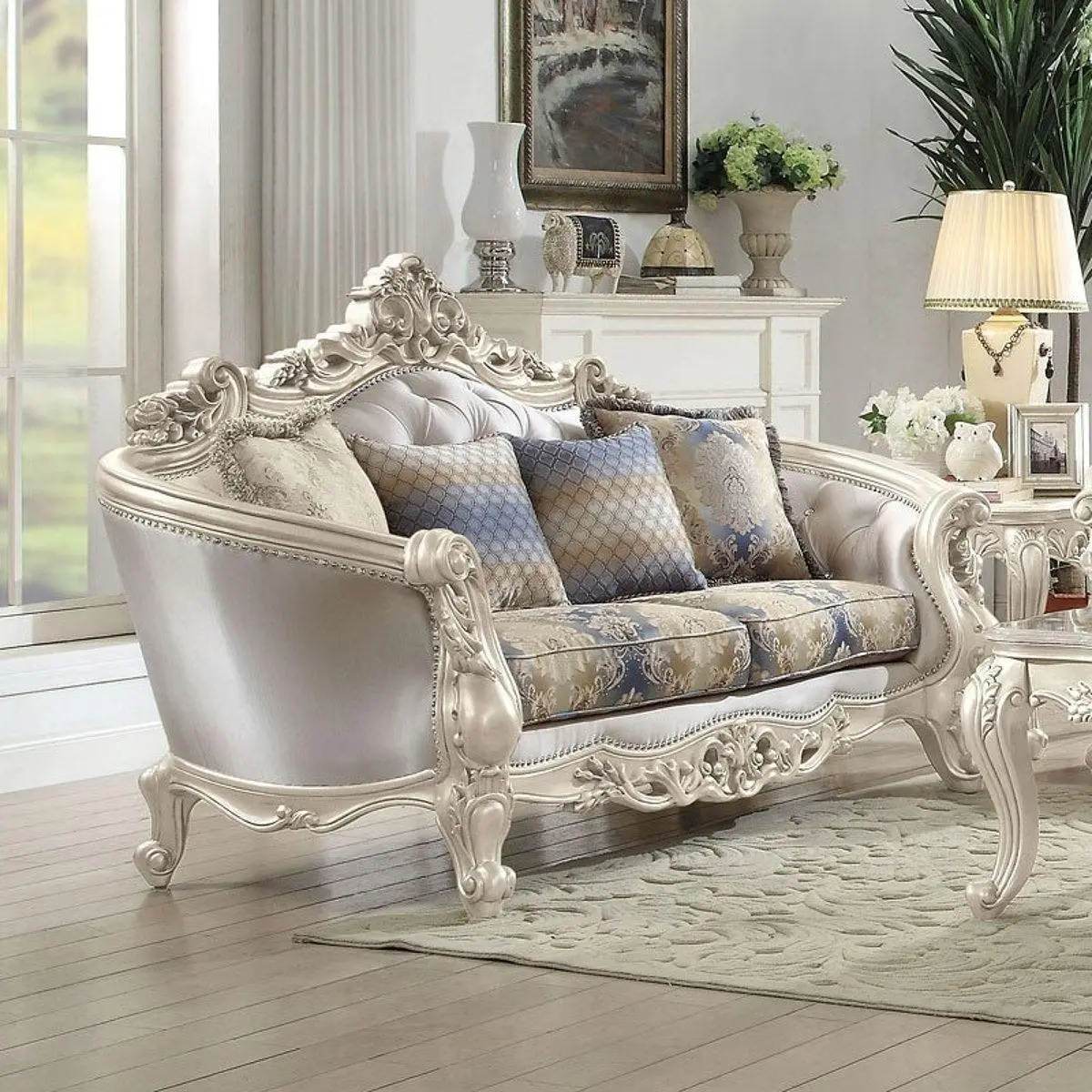 Acme Furniture Gorsedd Loveseat In Antique White 52441 1
