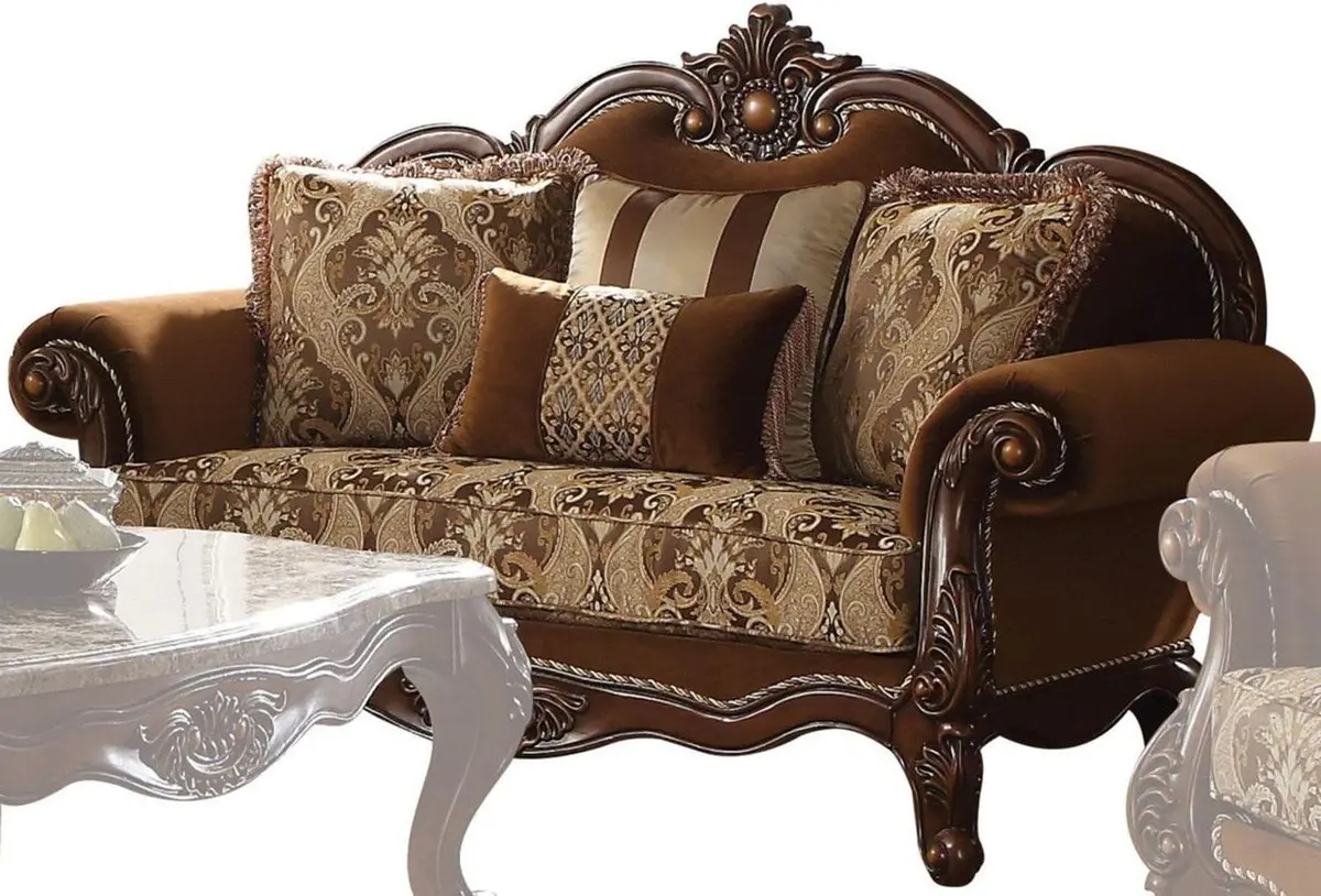 Acme Furniture Jardena Loveseat With 4 Pillows In Cherry Oak 50656 1