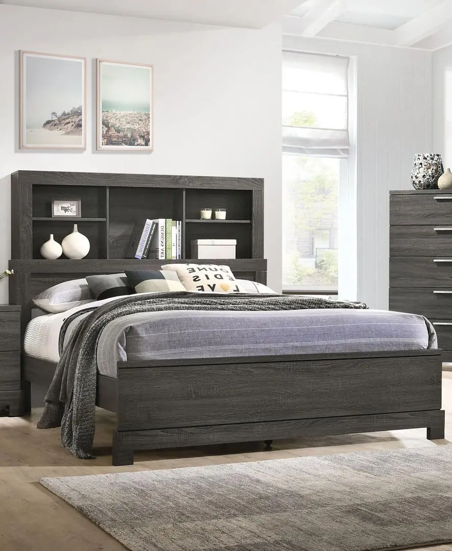 Acme Furniture Lantha Eastern King Panel Bed In Grey Oak 22027Ek 1