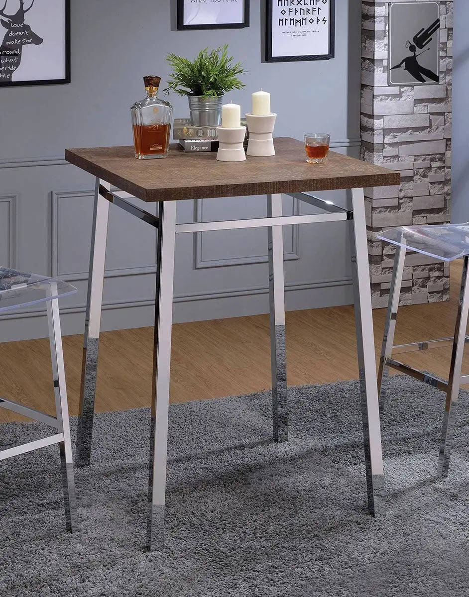 Acme Furniture Nadie Square Bar Table In Chrome And Oak 72595 1