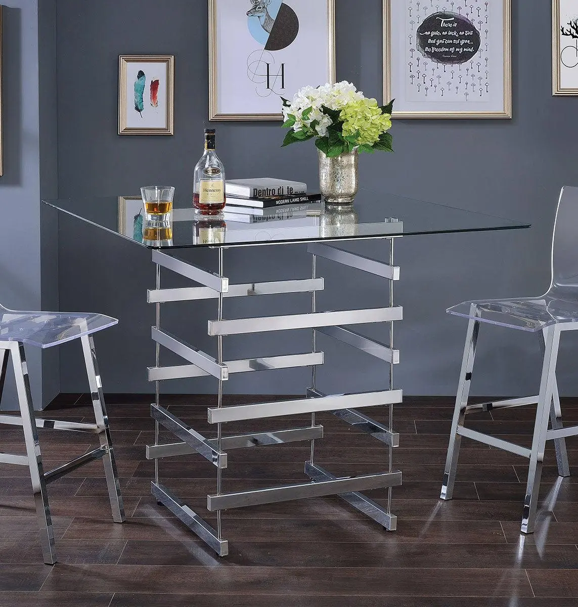 Acme Furniture Nadie Square Counter Height Table In Chrome 72590 1