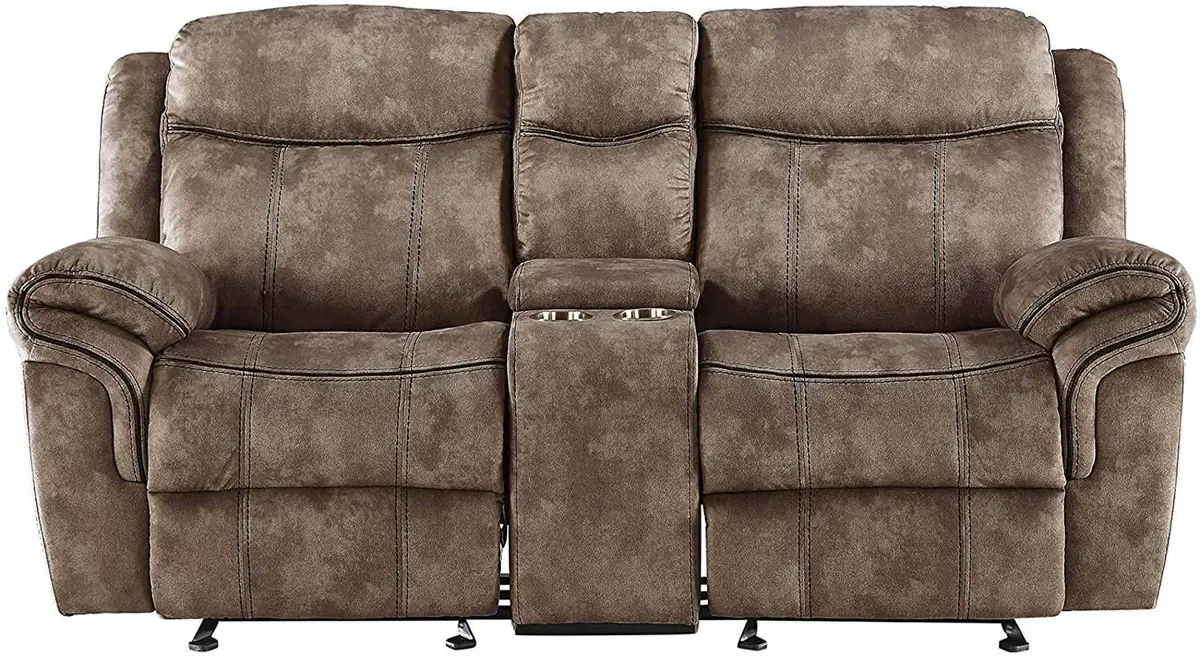 Acme Furniture Zubaida Motion Loveseat With Console In 2-Tone Chocolate Velvet 55021 1