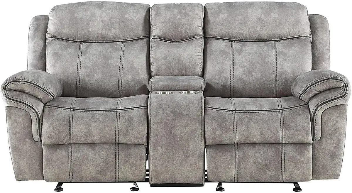 Acme Furniture Zubaida Motion Loveseat With Console In 2-Tone Gray Velvet 55026 1