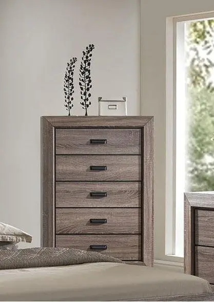 Acme Lyndon 5-Drawer Chest In Weathered Gray Grain 26026 1