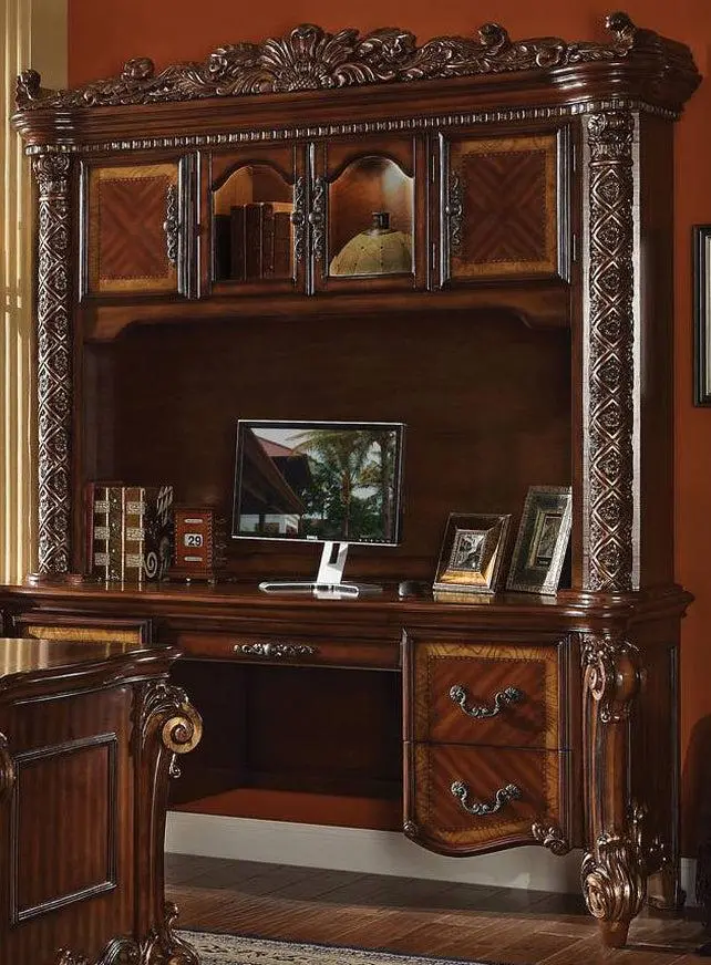 Acme Vendome Bookcase With Intricate Carving Design In Cherry 92128 1