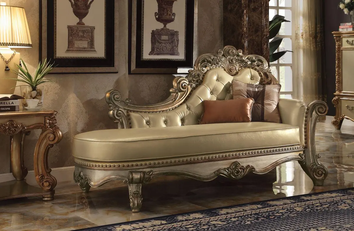 Acme Vendome Chaise In Gold Patina 96485 1