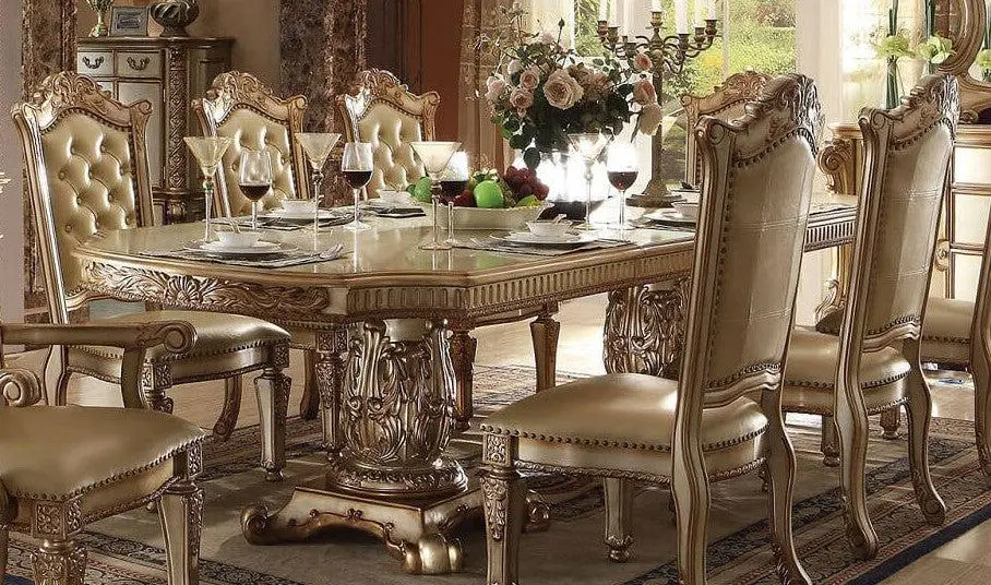 Acme Vendome Double Pedestal Dining Table In Gold Patina 63000 1