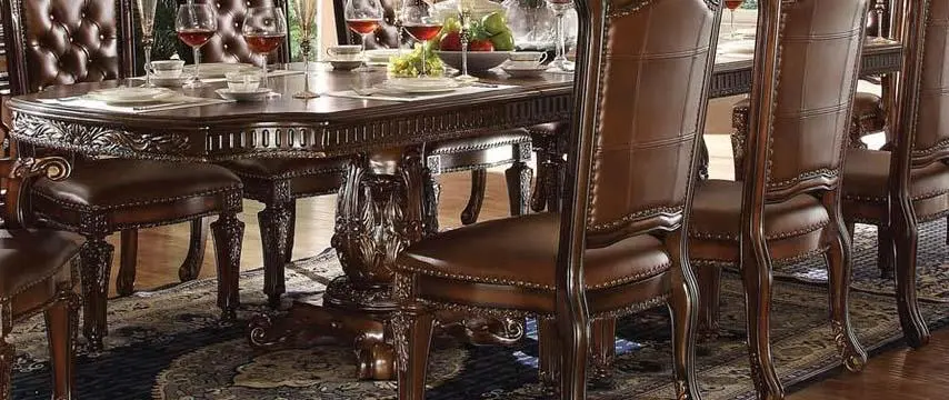 Acme Vendome Double Pedestal Dining Table With Two Leaves In Cherry 62000 1