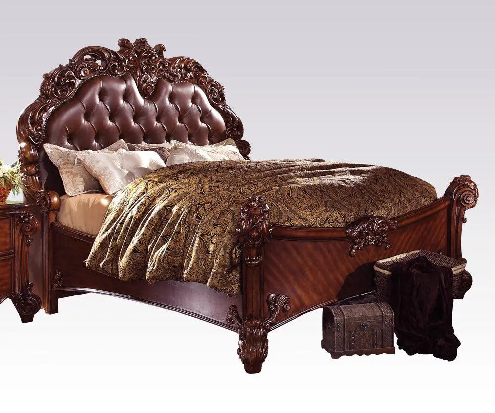 Acme Vendome Queen Panel Bed With Button Tufted Headboard In Cherry 22000Q 1