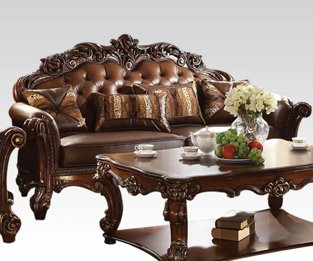 Acme Vendome Stationary Sofa With 3 Pillows In Cherry 52001 1