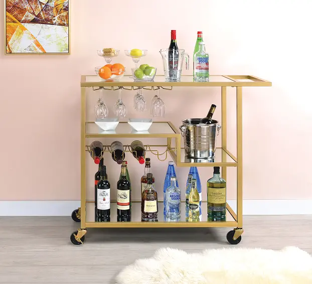 Adamsen Champagne & Mirror Serving Cart 1