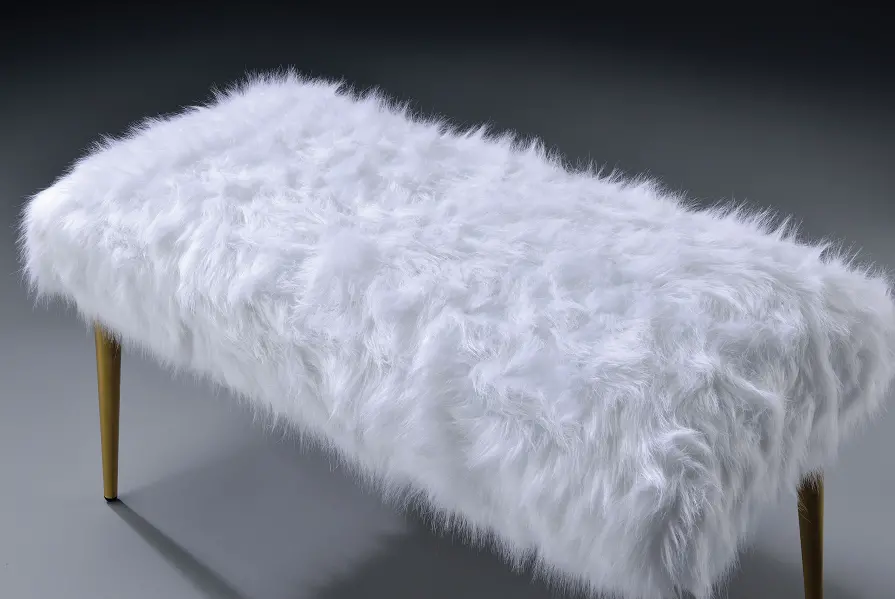 Bagley Ii White Faux Fur & Gold Bench 1