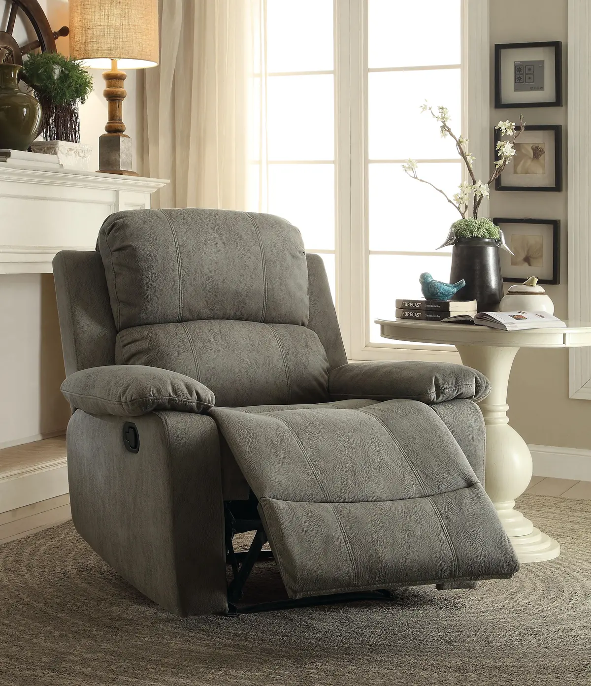 Bina Gray Polished Microfiber Recliner (Motion) 1